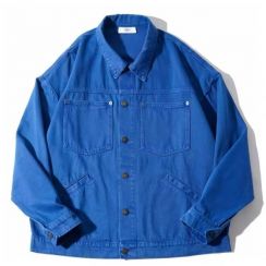 2 Pcs Mens Classic Blue Denim Jacket with Lapel Button