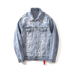 Autumn Mens Plain Distressed Denim Jacket