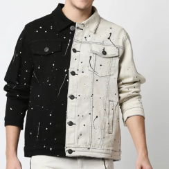 2 Pcs Fashionable Mens Patchwork Dots Pattern Denim Jacket for Autumn