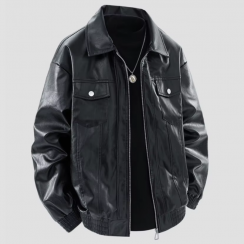 2 Pcs Mens Autumn Pilot Motorcycle Loose Leather Jacket