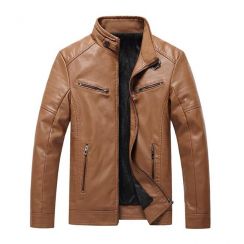 3 Pcs Mens Water Proof Slim Stand Collar Coated PU Leather Jackets