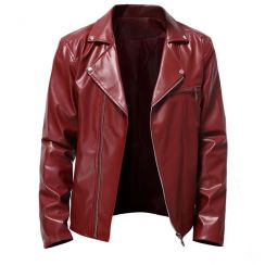 3 Pcs Autumn European and American Zipper Fashionable Casual Motorcycle Mens Leather Jacket